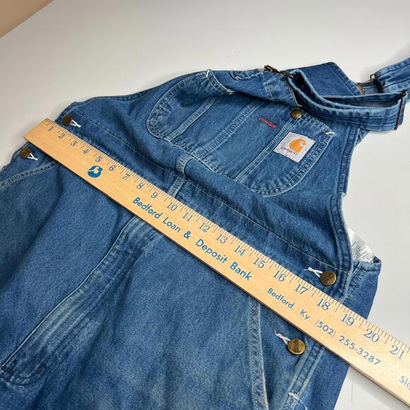 Carhartt Denim Bib Overalls 36x30 Blue Workwear Dungarees Made in Nicaragua - Picture 4 of 14